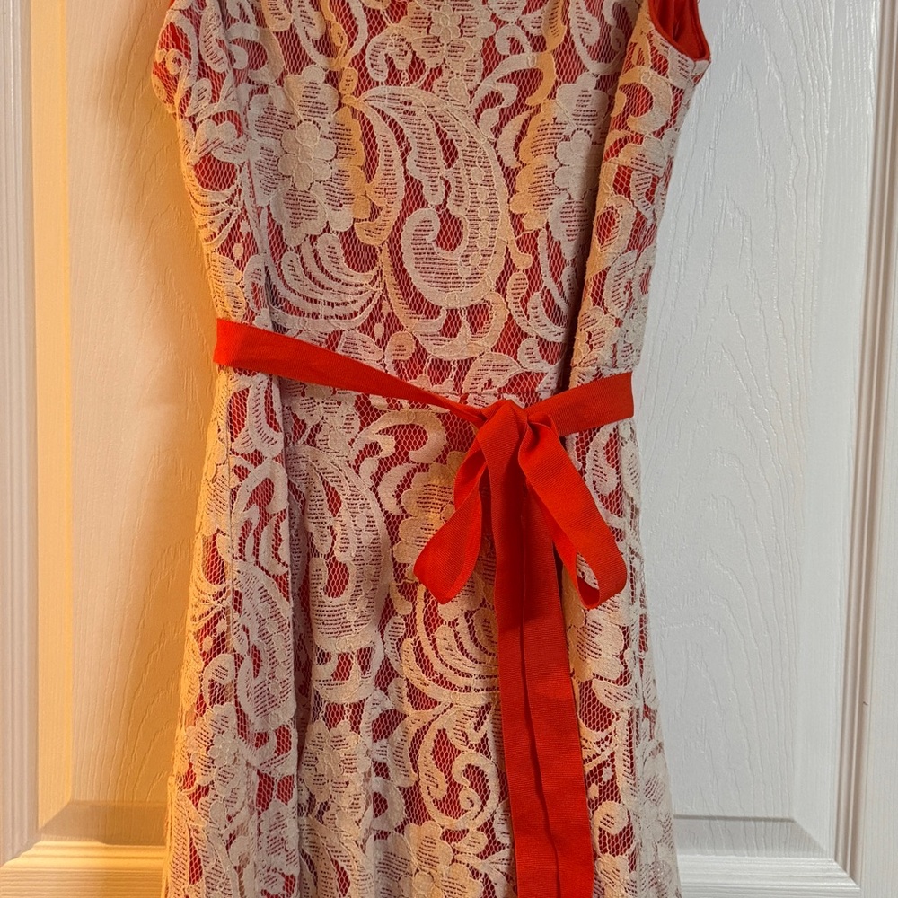 dressbarn Red and Cream Lace Midi Dress
